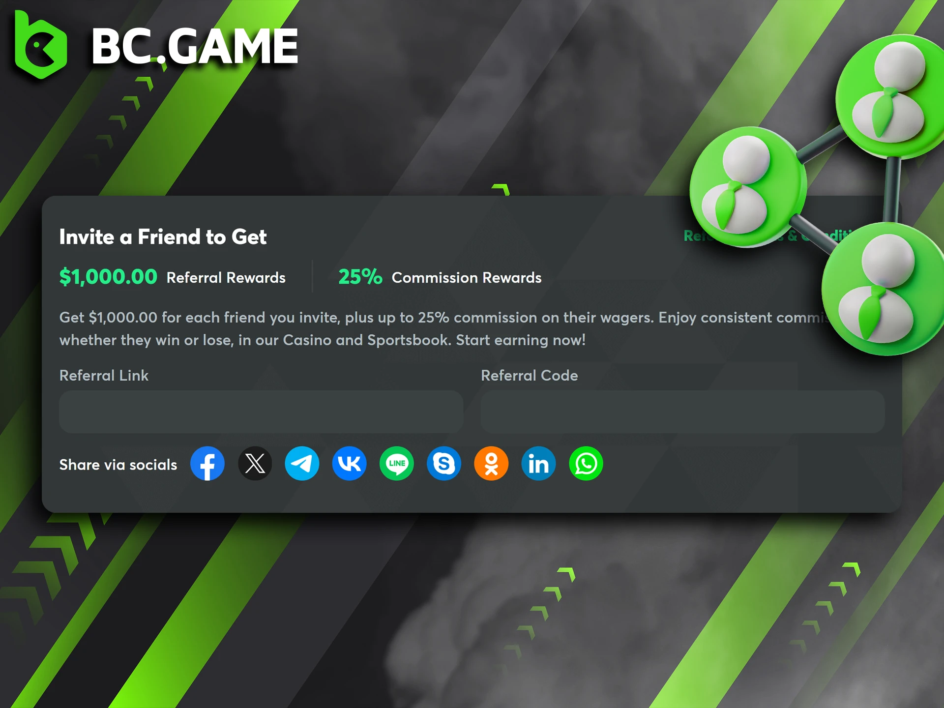 BC Game's affiliate program offers rewards for successful referrals.